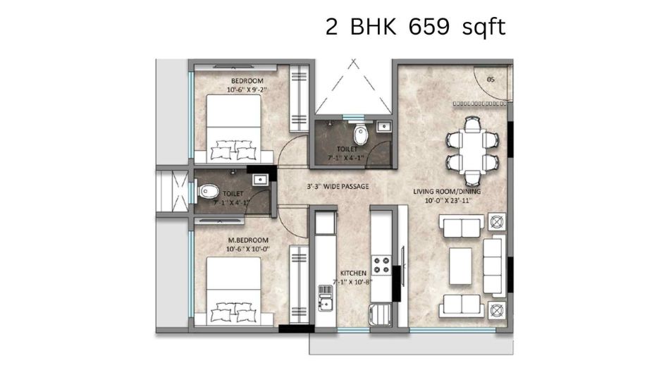 Sanghvi-Aria-Floor-Plan-2 BHK-659 Sqft